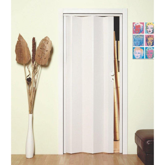 Witte PVC vouwdeur voor woonruimtes en kantoren.