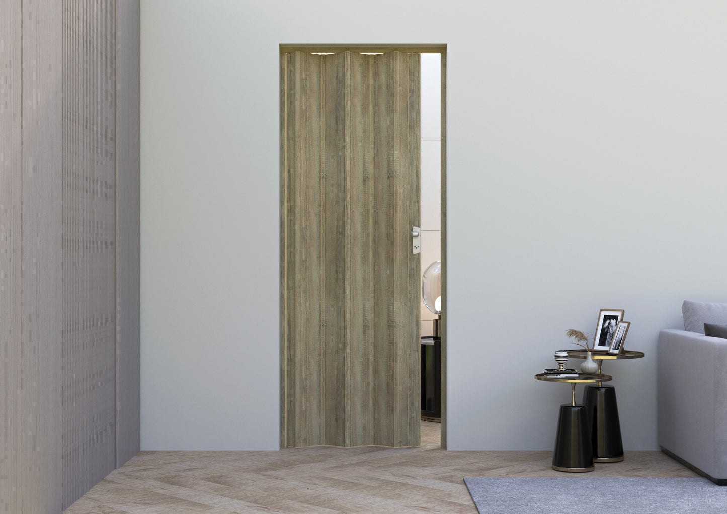 vouwdeur met houten panelen