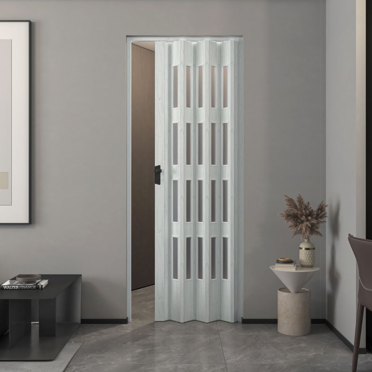  vouwdeuren modern zwart | zwarte aluminium vouwwand | minimalistische vouwdeuren | industriële vouwdeuren | vouwdeuren met slanke profielen
