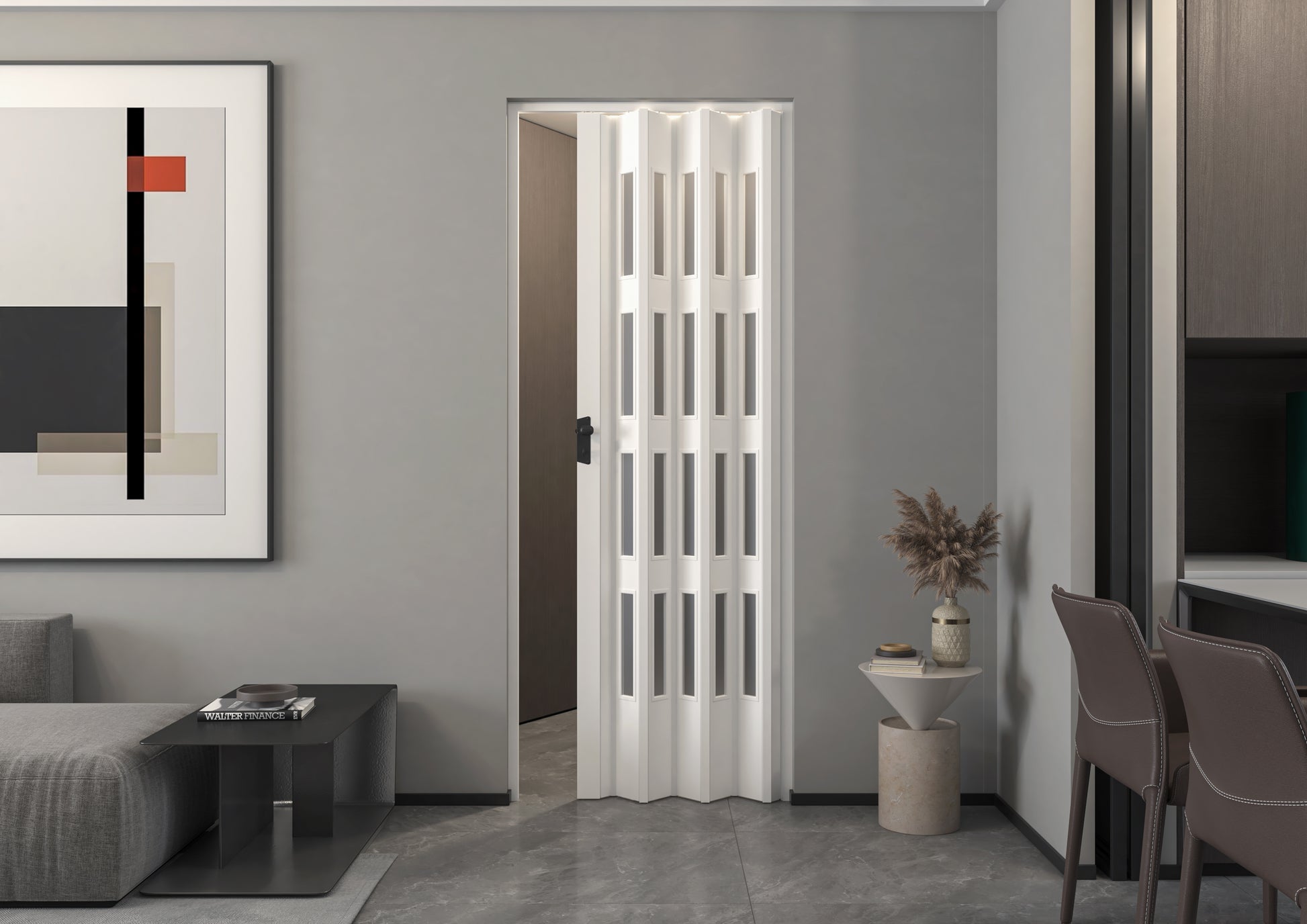  vouwdeuren modern zwart | zwarte aluminium vouwwand | minimalistische vouwdeuren | industriële vouwdeuren | vouwdeuren met slanke profielen
